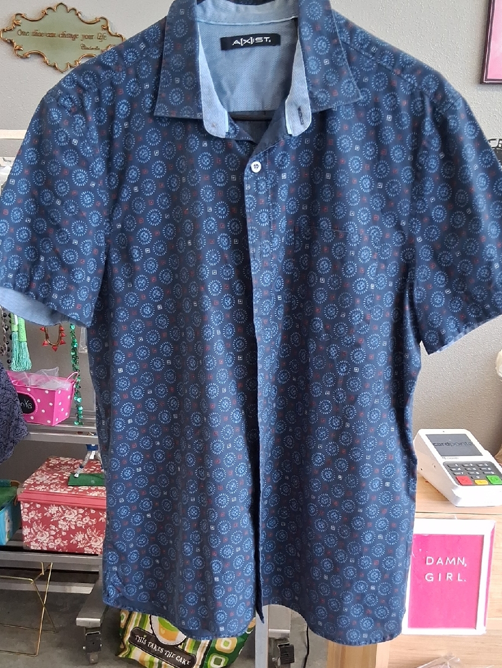 Axist Navy Blue Patterned Short-Sleeve Button-Down Shirt